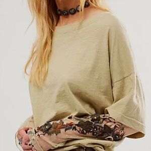 Free People We The Free Gardener Laye Over Twofer Tee in Spanish Moss Size XS